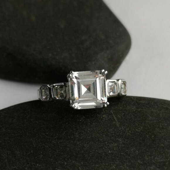 Emerald cut CZ Ring Sterling Silver size 8 - Picture 5 of 8
